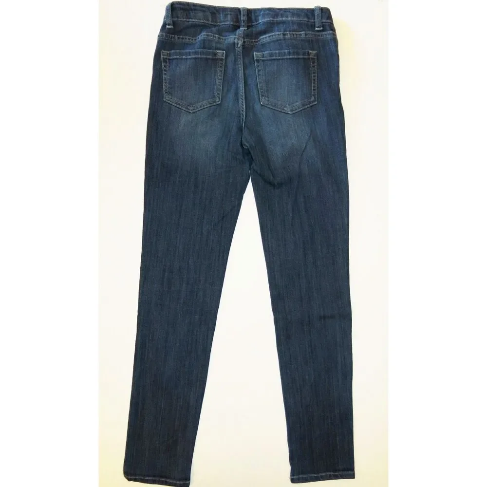 Cherokee girls jeans XL 14 dark stretch denim pants distressed straight leg mid